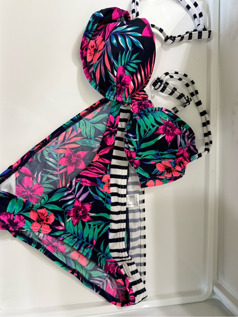 Tropical Floral Underwire Bikini Set - Black with Pink & Teal Floral - Picture 6 of 12